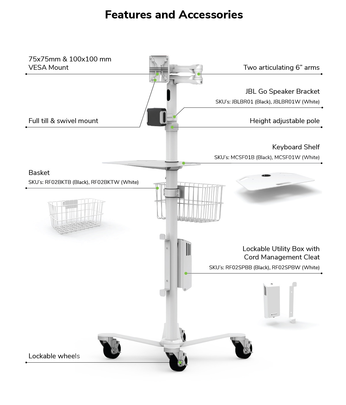 iPad Medical Rolling Cart with Articulating Arm By Maclocks